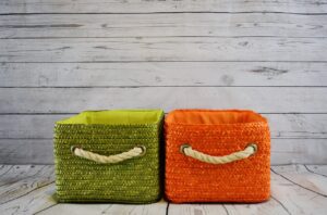 baskets, orange, green